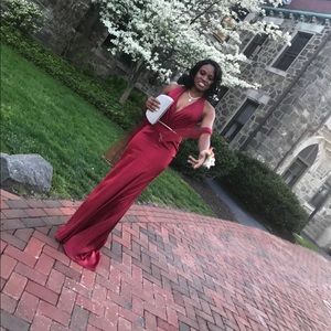 Beautiful Deep Red Prom Gown with Halter and touch of bling